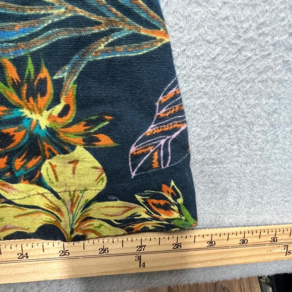 New Tropical Floral‎ Midi Dress Women 16 Linen Blend Ruffle Sleeve V Neck Sumer